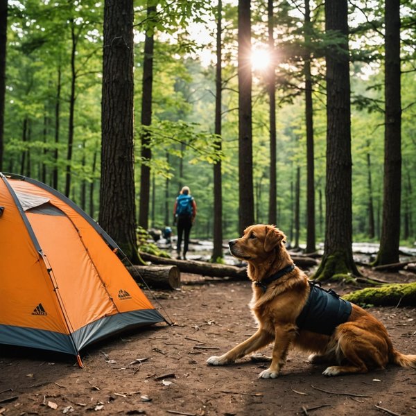 Quels sont les meilleurs conseils pour un camping en région de collines boisées avec des chiens?